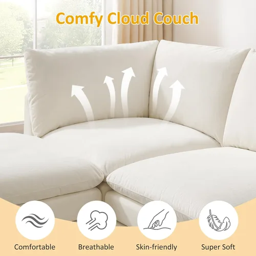 Vista 5 de VANOMi Sofá modular Cloud de 98 pulgadas para sala de estar, sofá cama moderno de gran tamaño con asiento profundo, otomana de cojín grueso de doble