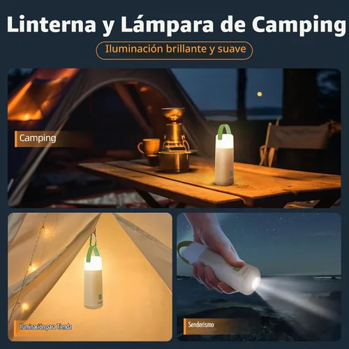 Vista 2 de Dawnrise Linterna LED recargable para acampar con 4 modos, hasta 350 horas