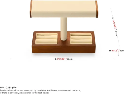 Vista 9 de Oirlv Soporte de exhibición de reloj de madera maciza Soporte de reloj con barra en T para hombres y mujeres Organizador de accesorios de joyería