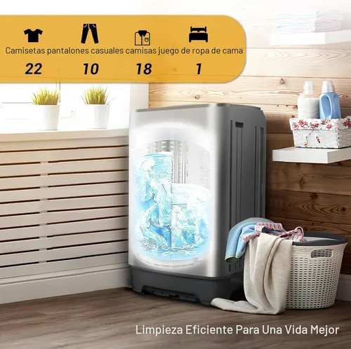 Vista 4 de Lavadora portátil, lavadora pequeña completamente automática de 17.7 libras para apartamento, 10 programas de lavado con manguera de drenaje