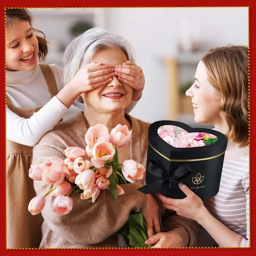 Vista 2 de Gueevin 4 cajas en forma de corazón para flores, cajas florales con tapas, regalos de San Valentín, papel para el día de la madre, embalaje