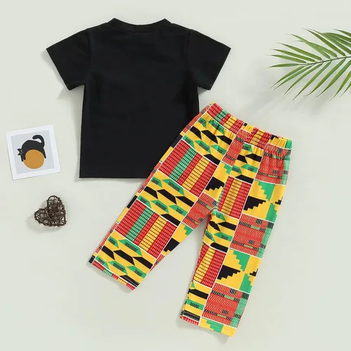 Vista 3 de Mubineo Conjunto de 2 piezas con estampado africano de Kente Dashiki para bebés, niñas y niños pequeños