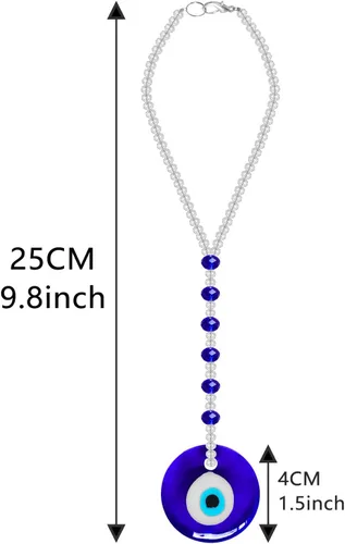 Vista 2 de Adorno colgante de auto de mal de ojo, accesorios para mujeres y hombres, adorno colgante de cristal para espejo retrovisor (forma redonda)