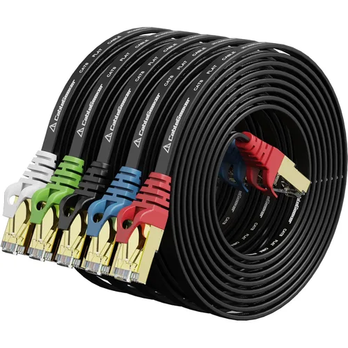 Vista 14 de CableGeeker Cables Ethernet planos blindados Cat8, 1 pie, paquete de 5, todo negro Negro (All-Black)