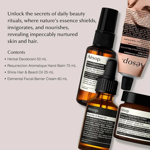 Vista 2 de Aesop Kit esencial de aseo para hombres – Crema de barrera facial elemental (2.1 onzas) + desodorante a base de hierbas (1.7 onzas) + bálsamo