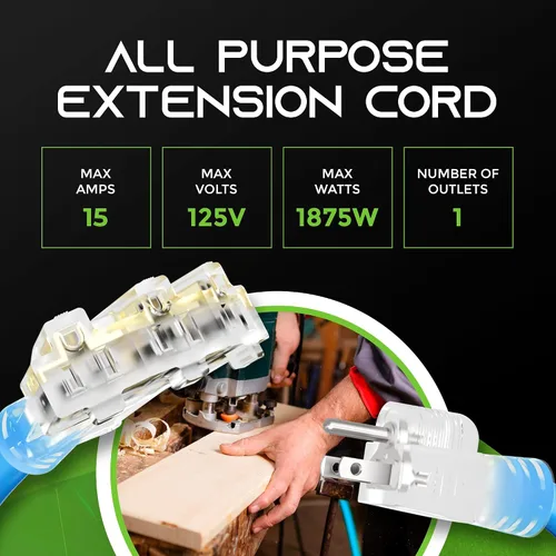 Vista 3 de GearIT Extensión de 10 AWG de 100 pies (azul) y luz de trabajo LED de 20 pies 1200LM