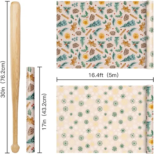 Vista 7 de RUSPEPA Reversible Christmas Wrapping Paper Roll, Mini Roll, Gingerbread Pinecone and Snowflake Design Gift Wrap for Christmas Presents, Winter