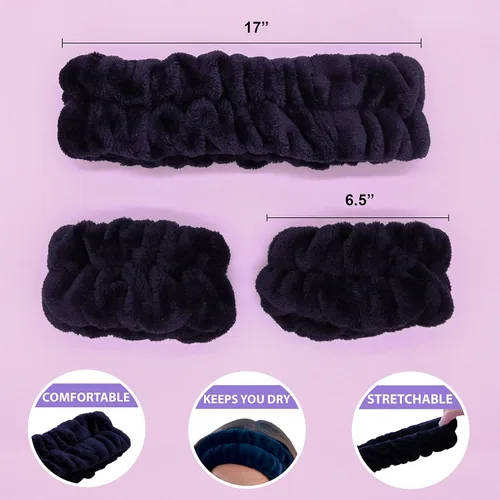 Vista 3 de FROG SAC Diadema de Spa Esponjosa y Muñequeras para Lavado Facial, Diademas Suaves para Cuidado de la Piel para Mujeres, Accesorios Suaves