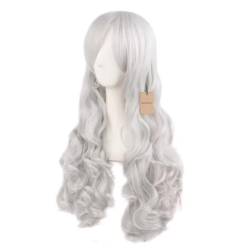 Vista 20 de Peluca MapofBeauty Lolita para disfraz, cabello largo, rizado, con coleta, Blanco