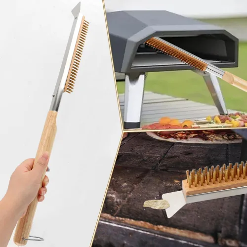 Vista 8 de Kit de accesorios para horno de pizza con cepillo para horno de pizza y raspador de piedra, mango largo perforado de aluminio de 7.8 pulgadas, rueda