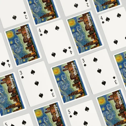 Vista 4 de Lantern Press Chicago, Illinois, Noche estrellada (52 cartas de juego, baraja de cartas de tamaño póquer con Jokers)