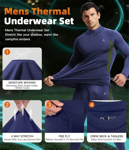 Vista 60 de Conjunto de ropa interior térmica para hombre, ropa interior larga 1#verde militar