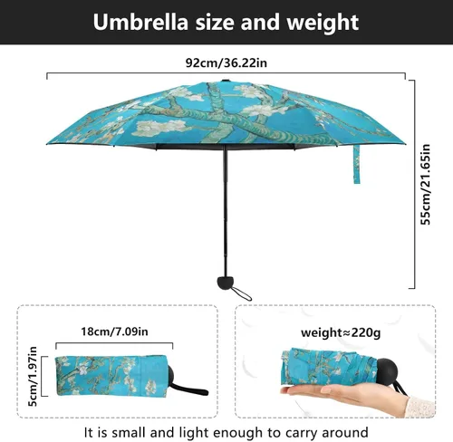 Vista 3 de Sombrilla de viaje plegable compacta con protección UV para 99% de protección UV, resistente al viento, a prueba de lluvia, pequeña sombrilla