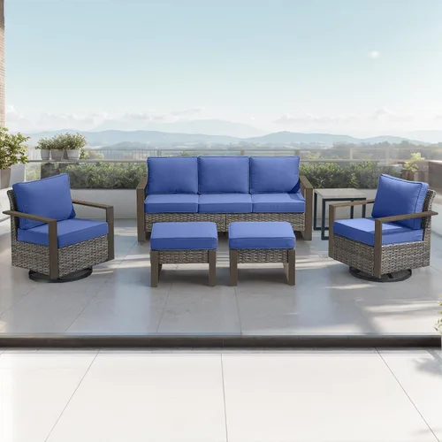 Vista 37 de Rilyson Sofá de mimbre para patio al aire libre, sofá de muebles de patio de ratán con marco resistente, mimbre de polietileno para todo