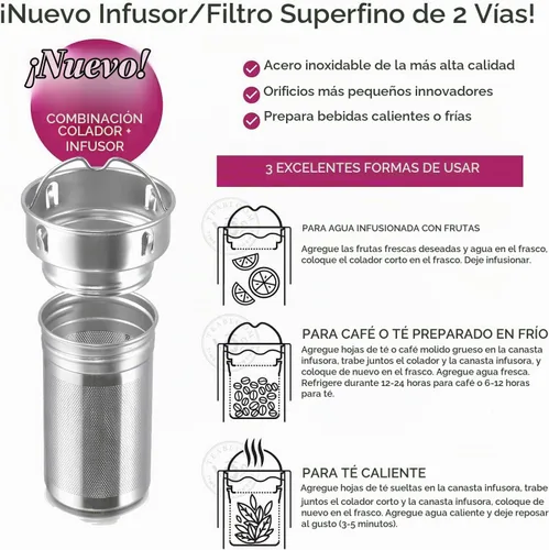 Vista 3 de Teabloom - El vaso y termo de viaje ORIGINAL All-Brew El favorito de OPRAH Botella de agua aislada de 16oz/480ml / frasco de té / taza de café