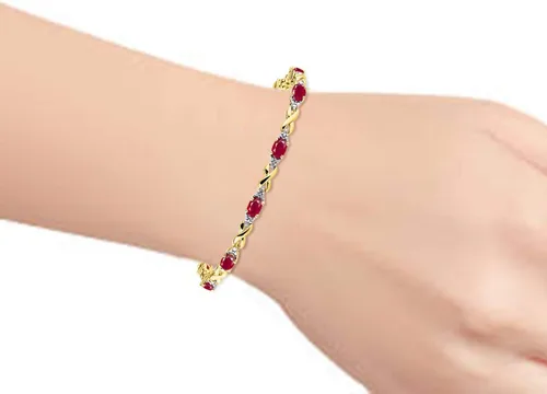 Vista 2 de RYLOS Pulseras para mujer, chapados en oro amarillo, plata XO Hugs & Kisses, pulsera de tenis con piedras preciosas y diamantes genuinos, ajustable