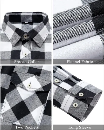 Vista 4 de J.Ver - Camisas de franela a cuadros para hombre, de manga larga y de ajuste regular, con botones, casual