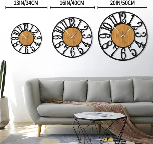 Vista 2 de LEIKE Relojes de Pared Grandes, Silenciosos, Sin Tictac, Funcionan con Baterías, Rústico Redondo Moderno Gran Reloj de Pared de Madera para Sala