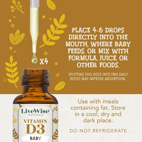 Vista 8 de Live Wise Naturals Vitamina para bebés D3 l USDA Orgánica Organic MCT Oil Formula For Kids and Toddler, Easy Absorption, Supports Immune and Bone