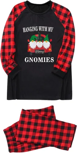 Vista 5 de Pijamas de Navidad para la familia, conjunto de pijamas a juego divertido de Navidad, ropa de descanso de manga larga a cuadros para mujeres