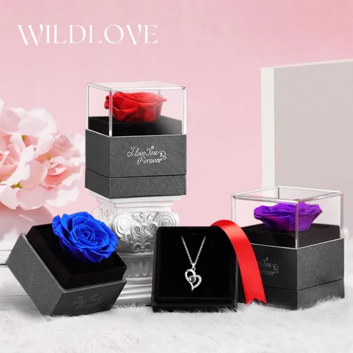 Vista 7 de WILDLOVE Preserved Real Rose with Necklace, Mothers Day, Birthday Gifts for Women Mom Wife, Anniversary Romantic Gift for Her Girlfriend