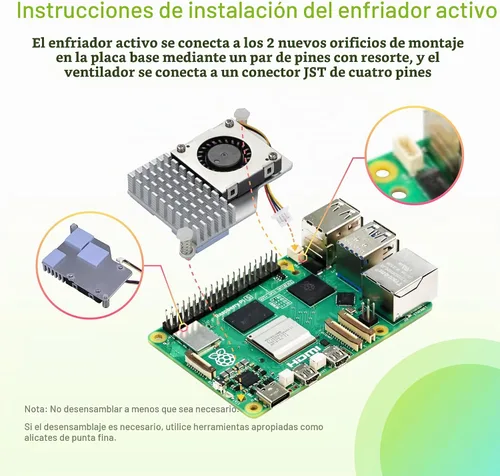 Vista 6 de Kit básico de iRasptek para Raspberry Pi 5 RAM 4GB con carcasa Pi 5 y refrigerador activo