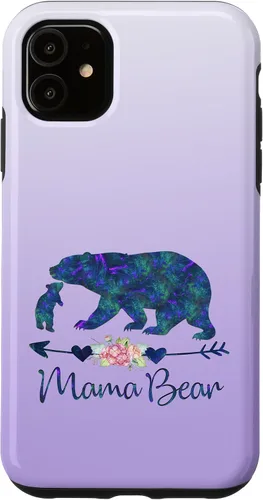 Vista 8 de Teal Blue Purple Floral Mama Bear and One Cub Silver Purple Case for iPhone 17