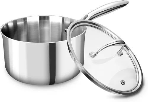 Vista 11 de KEAWELL K3 Premium - Cacerola de acero inoxidable de tres capas de 1.5 cuartos con tapa, seguro para inducción y horno hasta 600°F, calentamiento