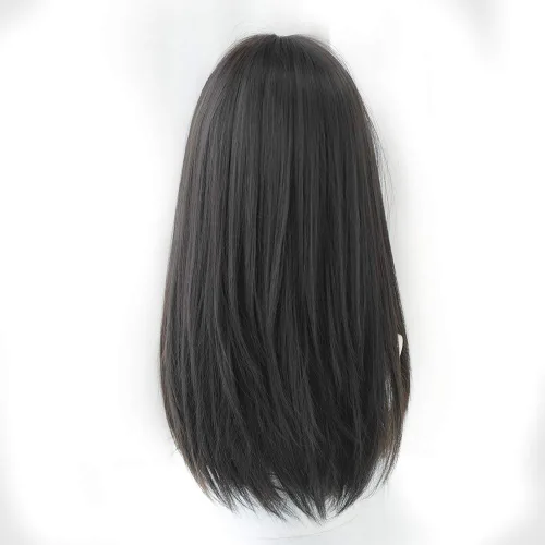Vista 3 de Peluca de Cabello Largo Negro Liso con Flequillo Sintética de Alta Densidad Peluca de Cabello Largo para Mujeres (negro)