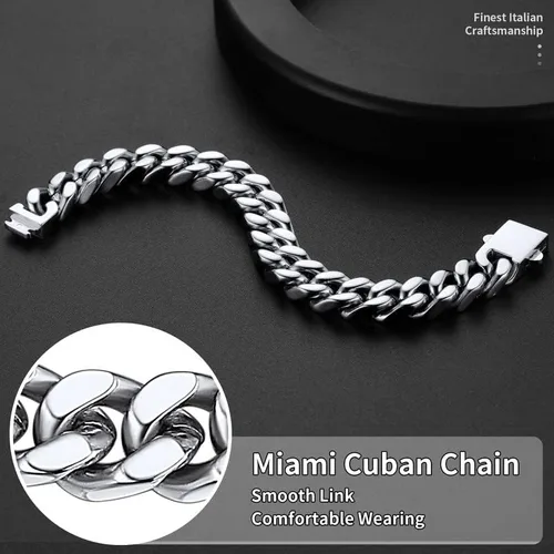 Vista 5 de ChainsHouse Pulsera de eslabones cubanos de acero inoxidable para hombre, 0.197in0.276in0.354in0.472in de ancho, 7.5"8.3"9" de largo, negro18K