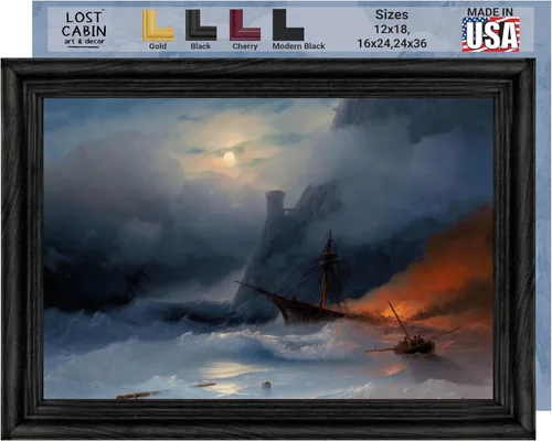 Vista 14 de Lost Cabin Dusk on the Golden Horn de Ivan Aivazovsky Impresión en marco plano negro Reproducción de pinturas de obras de arte finas Regalo