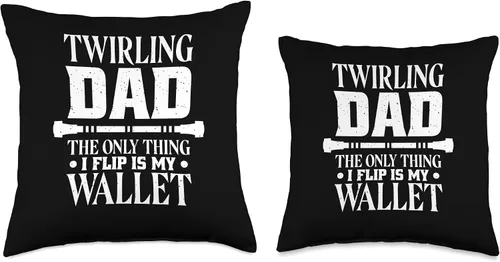Vista 3 de Majorette Twirl Dancer & Baton Twirler Apparel Dad Only Thing I Flip is My Wallet, Baton Twirling Throw Pillow, 16x16, Multicolor