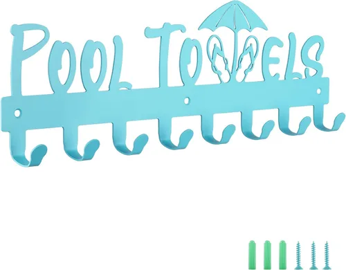 Vista 7 de IBosins Toallero de piscina con 8 ganchos, toallero montado en la pared para exteriores o baño, colgador de toallas para colgar albornoces, toallas