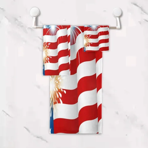 Vista 5 de ALAZA Juego de toallas de baño, 4 de julio, Día de la Independencia de Estados Unidos, 3 piezas, 1 toalla de baño, 1 toalla de baño, 1 toalla