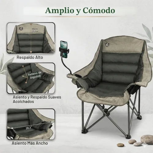 Vista 4 de Silla de campamento plegable XL de gran tamaño, soporte resistente de 400 libras, silla de campamento acolchada grande y cómoda para adultos, silla