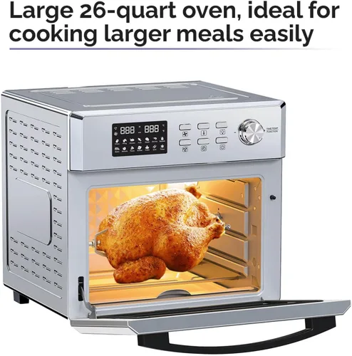 Vista 3 de MOI Horno tostador con freidora de aire de 1700 W, horno tostador de convección con 12 ajustes preestablecidos, hornos de encimera para hornear