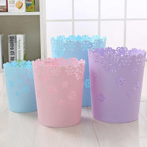 Vista 6 de Wastebasket, forma de flor hueca de plástico sin tapa, papelera de basura - M - rosa