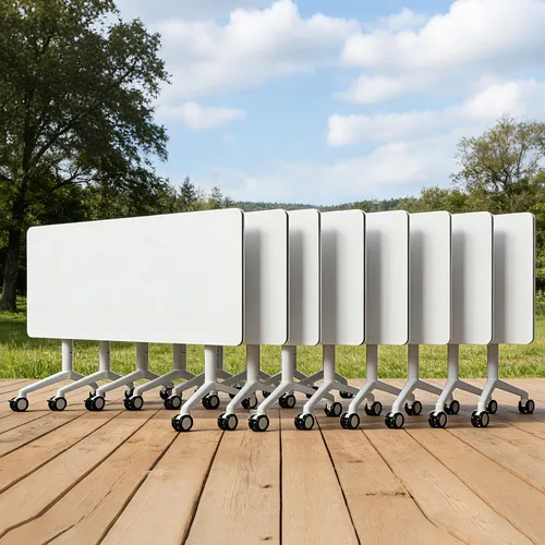 Vista 11 de Mesa de conferencias con tapa abatible, mesa modular plegable para sala de conferencias con ruedas, mesa de sala de reuniones con ruedas, moderna
