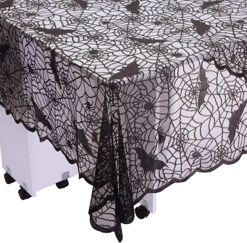 Vista 3 de mookaitedeocr - Mantel rectangular de encaje de poliéster de 83 x 60 pulgadas para decoración de mesa de fiestas de Halloween