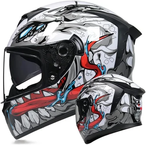 Vista 6 de Casco de motocicleta de cara completa con doble visera, ciclomotor, motocicleta de calle, carreras unisex para adultos, aprobado por DOT