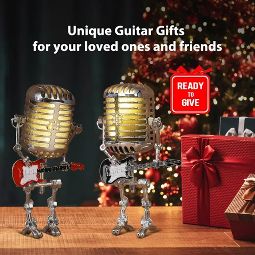 Vista 8 de Lámpara robótica de guitarra con micrófono vintage, regalos de música para hombres, regalos geniales para amantes de la música, luz vintage