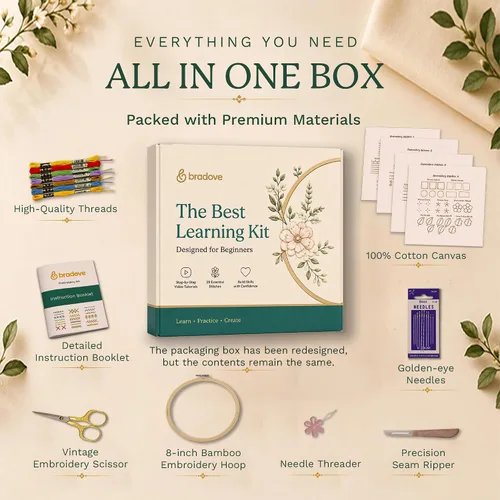 Vista 6 de Bradove Kit de Práctica de Puntadas de Bordado Clásico, Kit de Bordado para Principiantes, Kit de Bordado para Principiantes para Adultos, Kit