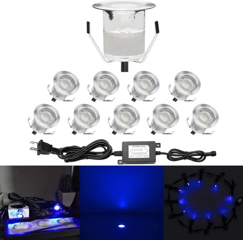 Vista 18 de Kits de luces LED empotrables para cubierta con carcasa protectora, iluminación LED de paisaje al aire libre IP67 impermeable, CC 12 V de bajo Azul
