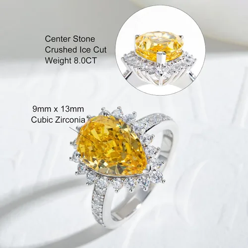 Vista 3 de Gobaalele 8.88cttw10.52cttwForest in DownpourCocktail Ring Pear-Cut 5A Grade Cubic Zirconia Statement Ring Simulated Emerald Teardrop Ring White