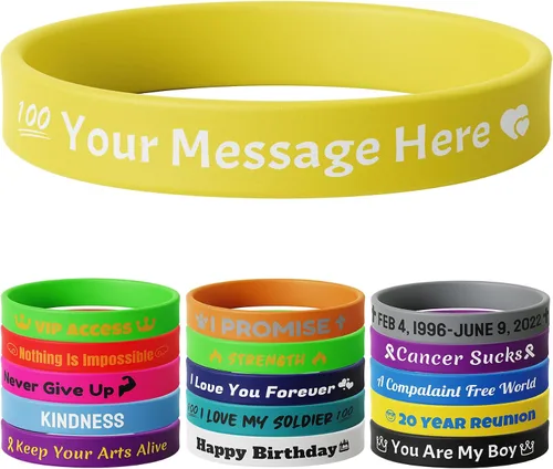 Vista 17 de 10-2000 piezas de pulseras de goma personalizadas con texto - Pulseras de silicona personalizadas a granel para conciencia, eventos, apoyo, regalos