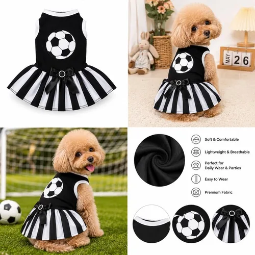 Vista 4 de Petitebella Vestido de fútbol para perro cachorro (negro/rayas, talla XS)