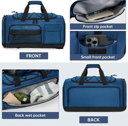 Vista 4 de Bolsa de gimnasio con compartimento para zapatos y computadora portátil para hombres y mujeres, resistente al agua, mochila deportiva para gimnasio