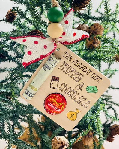 Vista 2 de Titular de dinero de madera - Chocolate - Madera - Ornamento - Regalo para él ella