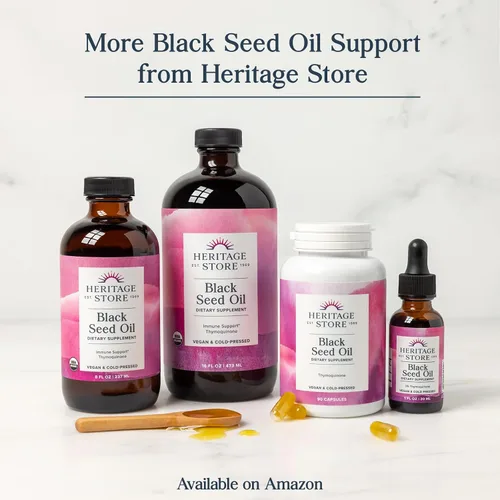 Vista 6 de HERITAGE STORE Aceite de Semilla Negra, Suplemento Orgánico Prensado en Frío Nigella Sativa con Timoquinona, Omega 3 6 9, Antioxidante, Inmunidad
