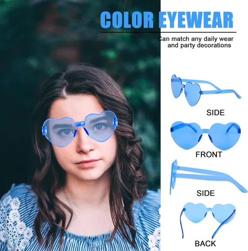 Vista 4 de AEAHALY Lentes de sol con forma de corazón blanco, verde, azul, morado, rosa, rojo, para mujer, con forma de corazón, a granel, para fiestas
